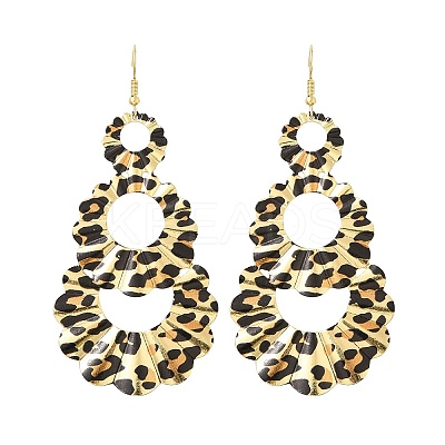 Teardrop Leopard Print Alloy Dangle Earrings for Women LS-EJEW-K304-02G-1