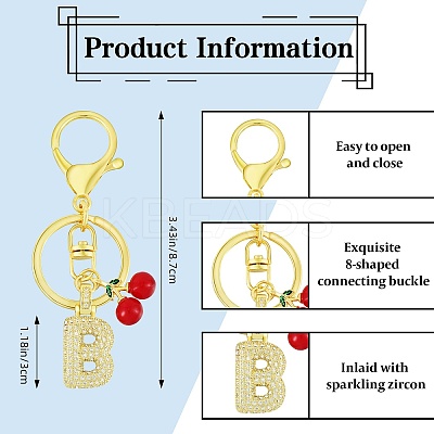 Brass Micro Pave Clear Cubic Zirconia Letter Pendant Keychain KEYC-SW00015-B-1
