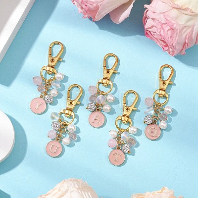 26Pcs 26 Styles Flat Round with Letter A~Z Alloy Enamel Pendant Decorations HJEW-JM02515-1