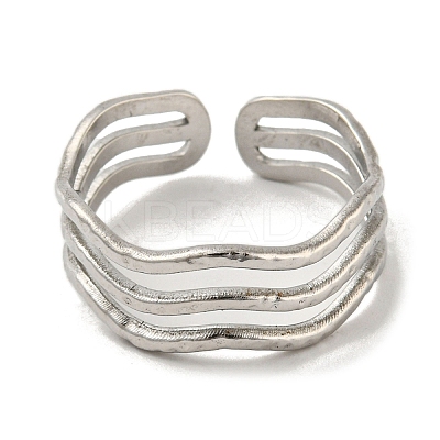Non-Tarnish 304 Stainless Steel Triple Lines Open Cuff Ring RJEW-C067-07P-1