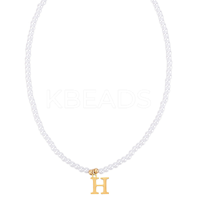 Imitation Pearl with Stainless Steel Pendants Necklaces NJEW-LP0001-51H-G-1