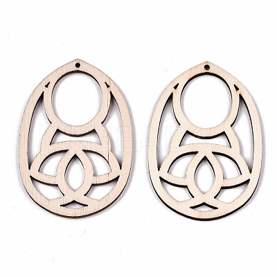 Undyed Natural Hollow Wooden Big Pendants WOOD-N007-059-1