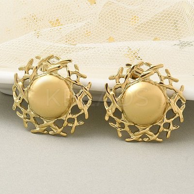 Ion Plating(IP) 304 Stainless Steel Flat Round Stud Earrings for Women EJEW-M089-05G-1