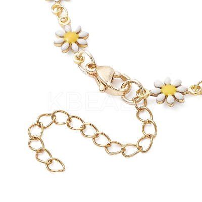 Brass Enamel Daisy Flower Link Chain Bracelet Making AJEW-JB01438-01-1