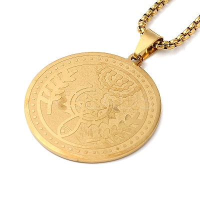 Flat Round 201 Stainless Steel Menorah with Star of David Pendant Necklaces for Women and Men LS-NJEW-F324-07G-1
