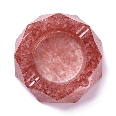 Resin with Natural Rose Quartz Chip Stones Ashtray DJEW-F015-07F-1