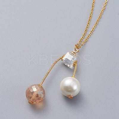 Eco-Friendly Glass Pearl & Glass Beads Pendant Necklaces NJEW-JN02622-02-1