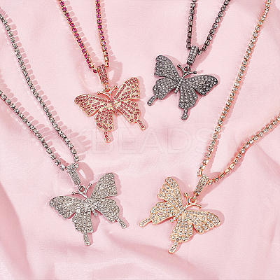 4Pcs 4 Colors Rhinestone Butterfly Pendant Necklaces Set with Cup Chains NJEW-AN0001-33-1
