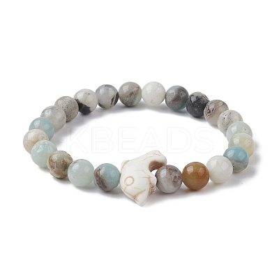 Natural Flower Amazonite & Synthetic Turquoise Dolphin Beaded Stretch Bracelets BJEW-JB09830-03-1