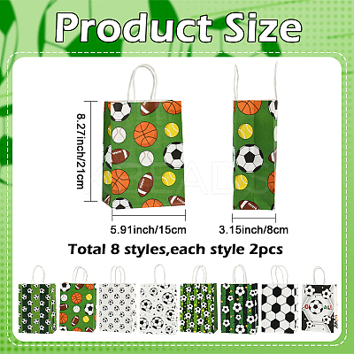 16Pcs 8 Styles Football Printed Paper Tote Bags ABAG-SP0001-55-1