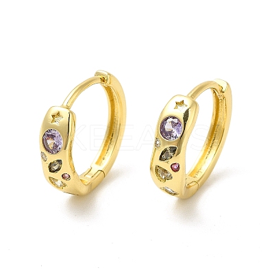 Cubic Zirconia Star & Heart Geometry Hoop Earrings EJEW-E270-32G-1