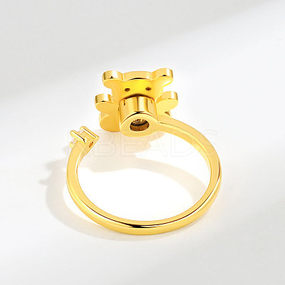 Brass Pave Cubic Zirconia Enamel Rotating Cuff Open Rings for Women FS-WGCF8B8-02-1