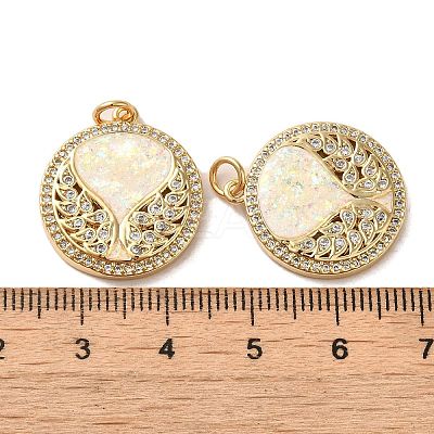 Brass Micro Pave Cubic Zirconia with Synthetic Opal Pendants KK-D096-10G-1