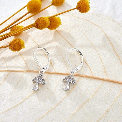 Clear Cubic Zirconia Mushroom Dangle Leverback Earrings EJEW-SW00011-25-1