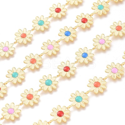 Brass Enamel Flower Link Chains CHC-K009-22G-1
