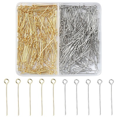400Pcs 2 Colors 304 Stainless Steel Eye Pin FIND-YW0005-14-1