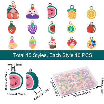 150Pcs 15 Style Handmade Polymer Clay Charms CLAY-CD0001-09-1