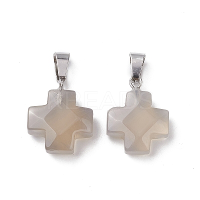 Natural Grey Agate Pendants G-K359-02P-03-1