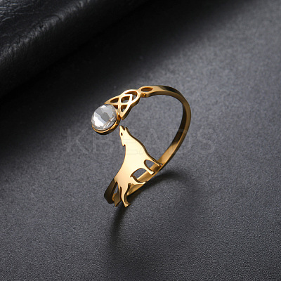 304 Stainless Steel Rhinestone Cuff Open Rings WG3F277-02-1