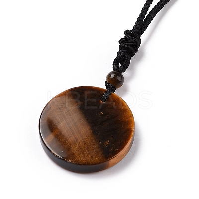 Natural Tiger Eye Triskele/Triskelion Pendant Necklace with Nylon Cord for Women NJEW-E091-01C-1