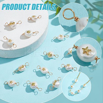 10 Sets Grade AA Natural Cultured Freshwater Pearl Connector Charms with Alloy Slices FIND-DC0003-65-1