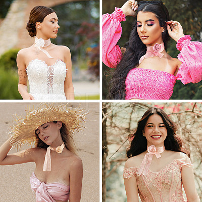 4Pcs 4Colors Cloth Rose Ribbon Chokers FIND-TA0002-27-1