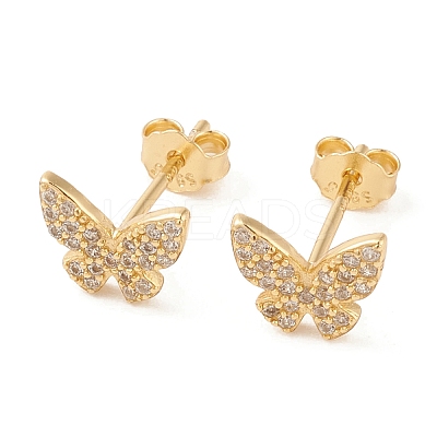Clear Cubic Zirconia Butterfly Stud Earrings LS-EJEW-G351-01G-1