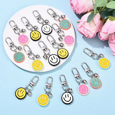 15Pcs 5 Colors Resin Enamel Smiling Face Pendant Decorations HJEW-YW00165-1