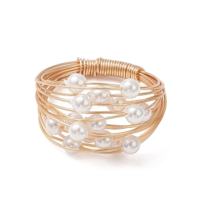 Round Shell Pearl Finger Rings for Women RJEW-JR00972-1