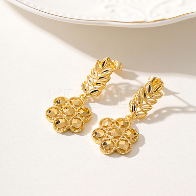 Elegant Vintage Flower Brass Dangle Stud Earrings IR7632-1