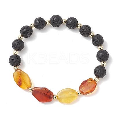 Natural Amber and Lava Rock Beads Stretch Bracelets for Women BJEW-JB13383-02-1