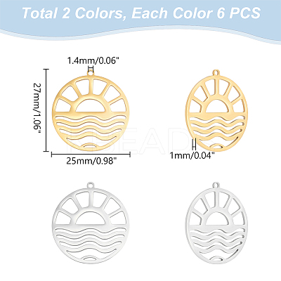 12Pcs 2 Colors 201 Stainless Steel Pendants STAS-UN0060-26-1