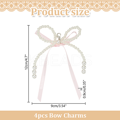 4Pcs Plastic Imitation Pearl & Ribbon Bowknot Pendant Decorations DIY-HY0002-10B-1