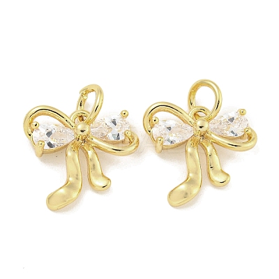 Brass with Clear Cubic Zirconia Charms with Jump Rings KK-Q820-09G-1