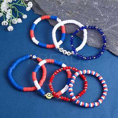 7Pcs 7 Style Handmade Polymer Clay Heishi Surfer Stretch Bracelets Set BJEW-SW00076-1