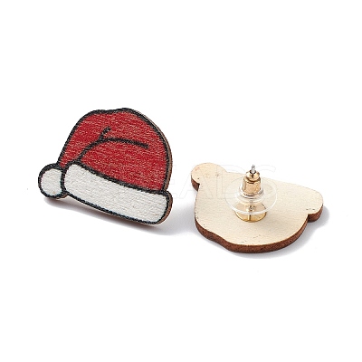 Christmas Printed Wooden Stud Earrings EJEW-D046-04-1