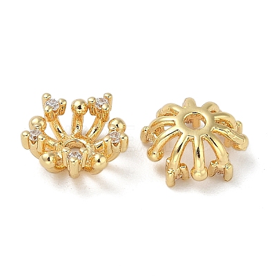 Brass Micro Pave Clear Cubic Zirconia Bead Caps KK-U045-05G-1