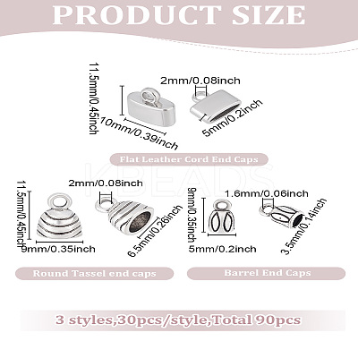 90Pcs 3 Styles Tibetan Style Alloy End Caps TIBE-LP0001-08-1