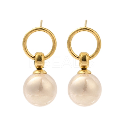 304 Stainless Steel Shell Pearl Round Stud Earrings for Women EJEW-U020-30G-02-1