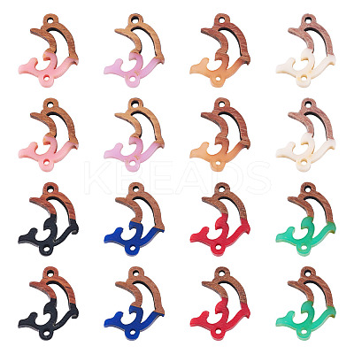 16Pcs 8 Colors Opaque Resin & Walnut Wood Connector Charms RESI-TA0002-69-1