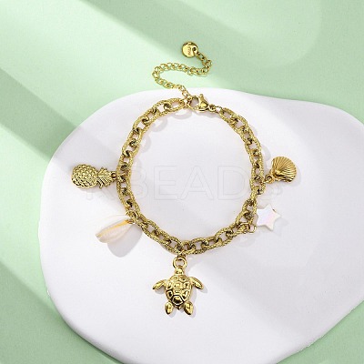304 Stainless Steel Cable Chain Charm Bracelets BJEW-L708-01G-1