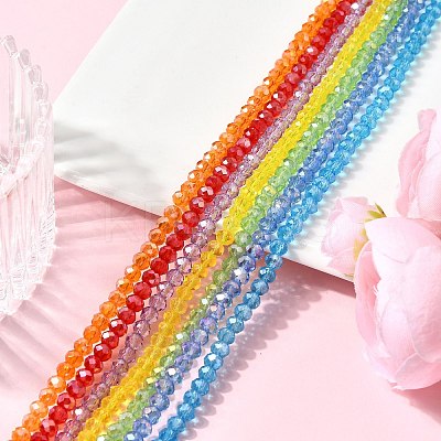 7 Strands 7 Colors Electroplate Transparent Glass Beads Strands EGLA-FP0001-03-1