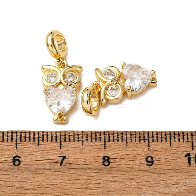 Brass Pave Clear Cubic Zirconia Owl European Dangle Charms KK-A265-09A-G-1