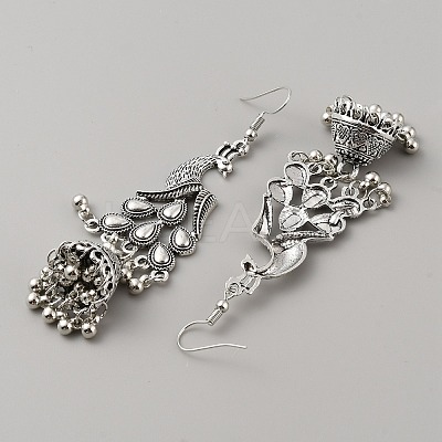 Tibetan Style Alloy Peacock with Bell Chandelier Earrings EJEW-WH0010-42AS-1