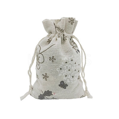 Printed Cotton Imitation Burlap Packing Pouches Drawstring Bags PW-WG7B662-15-1