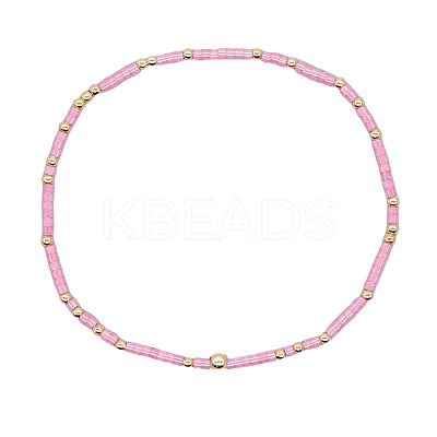 Minimalist Glass Seed Beads & Brass Beads Stretch Bracelets for Women BC0195-6-1