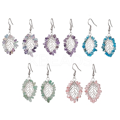 Natural & Synthetic Mixed Gemstone Chips Dangle Earrings EJEW-JE05695-02-1