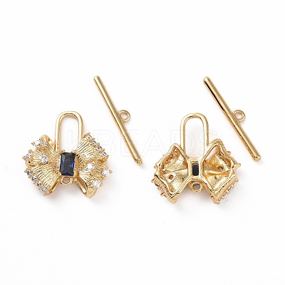 Brass Pave Medium Blue Cubic Zirconia Toggle Clasps KK-E068-VC191-1