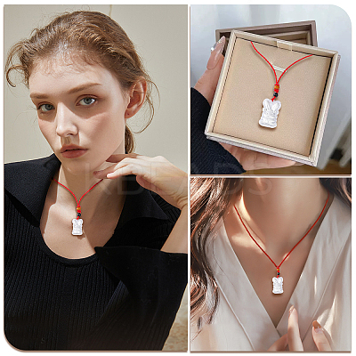 16Pcs 2 Colors Gold Foil Rabbit Pendant Necklaces Set with Red Ropes NJEW-CA0001-08-1