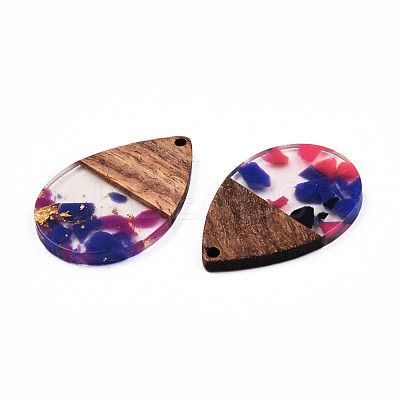 Transparent Resin & Walnut Wood Pendants RESI-N025-028-A06-1